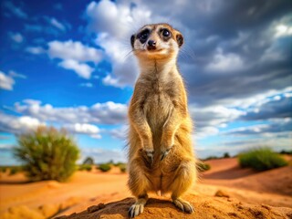 Suricate standing alert in the desert, showcasing its unique features and playful nature in habitat