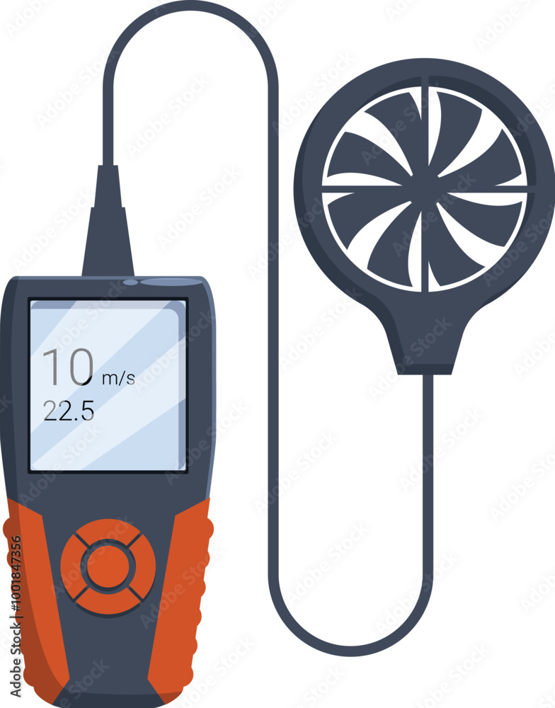 Poster digital anemometer is measuring wind speed and displaying results on screen