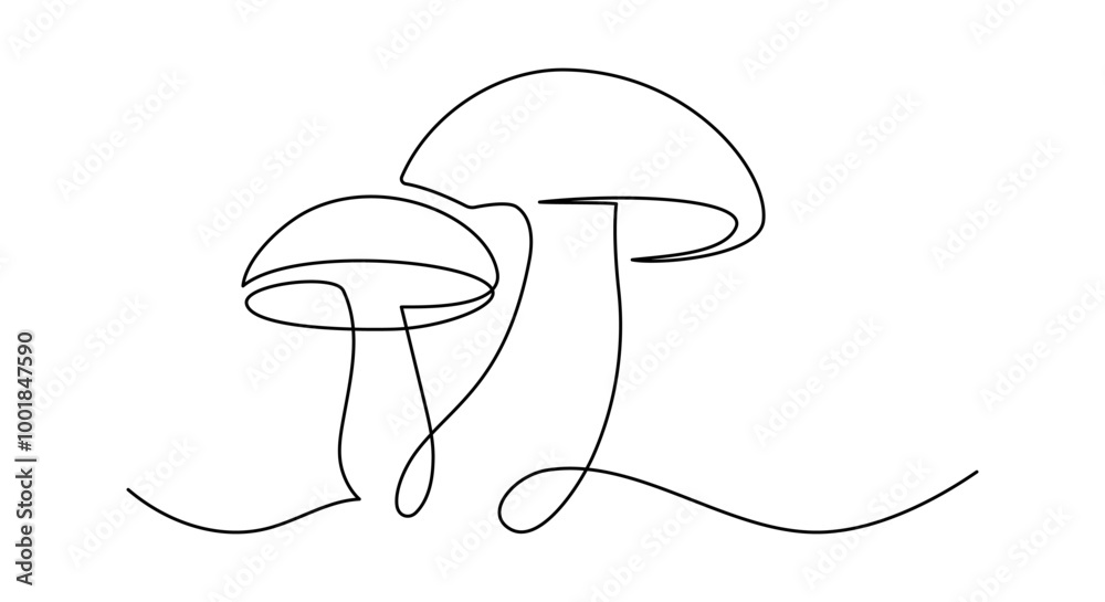 Aufkleber mushroom in one continuous line drawing. nature food in simple linear style. edible autumn harvest i