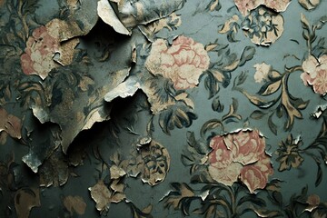 Peeling Vintage Floral Wallpaper