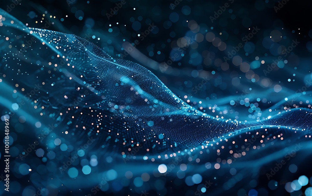 Poster Abstract Digital Network of Glowing Blue Particles Connected by Light Threads