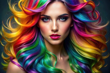 Fototapeta premium Trendy hairstyles for women in vibrant colors showcasing modern styles and creativity in hair fashion