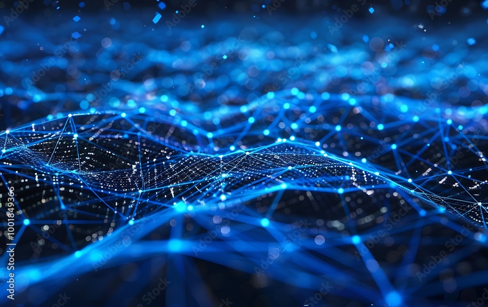 Poster Abstract Digital Network of Glowing Blue Particles Connected by Light Threads