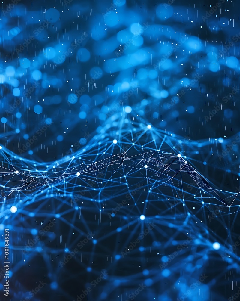 Aufkleber High-Tech Network Background with Blue Particles Forming a Digital Lattice