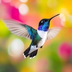 Obraz premium Colorful hummingbird showcasing its beauty while flying through vivid scenery picture