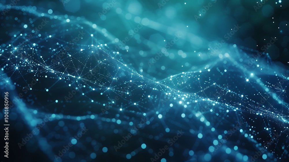 Aufkleber Abstract Technological Background with Glowing Blue Particle Network