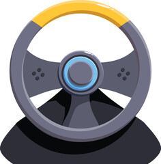 Obraz premium Modern racing steering wheel with yellow inserts, designed for immersive driving simulation games