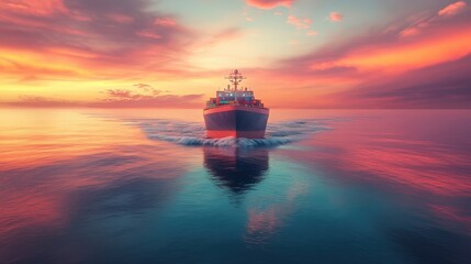 Fototapeta premium Eco-Friendly Hydrogen-Powered Cargo Ship Sailing in Futuristic Ocean Environment