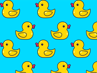 Yellow rubber duck. Vector seamless pattern