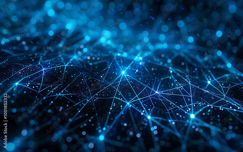 Aufkleber cybernetic abstract network of blue lines and glowing nodes