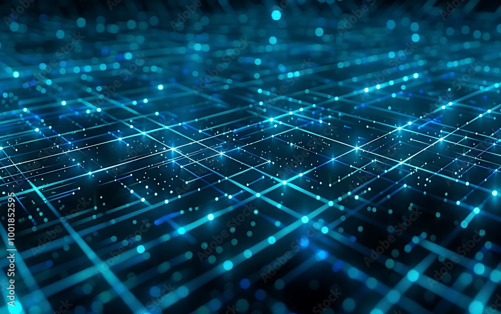 Poster cybernetic abstract network of blue lines and glowing nodes