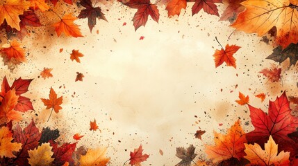 Flat autumn-inspired background with falling leaves in brown and orange shades 