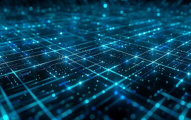 Obraz premium Cybernetic Abstract Network of Blue Lines and Glowing Nodes