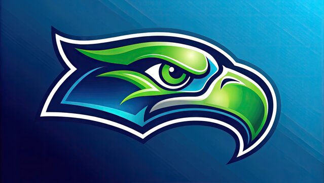 Vibrant Blue and Green Seahawk Inspired Logo with Bold Design Elements and Dynamic Shapes