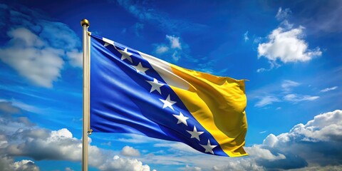 Vibrant Bosnian Flag Waving Against a Clear Blue Sky Symbolizing National Pride and Identity