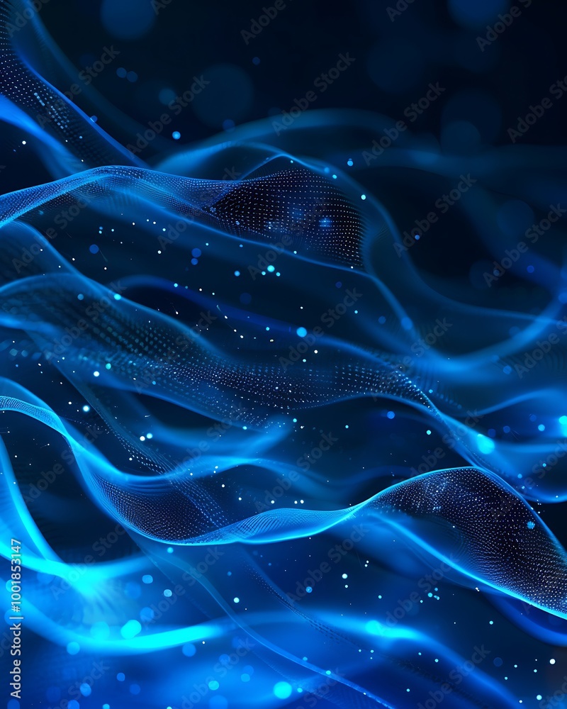 Poster technology-inspired background with flowing luminous blue network lines
