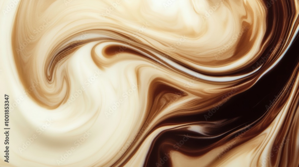 Poster swirling coffee melding into creamy milk creates a mesmerizing abstract pattern in warm tones and ri