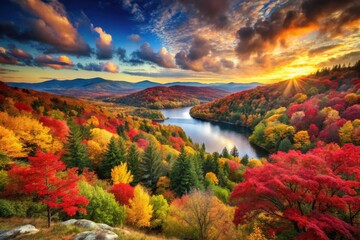 Naklejka premium Vibrant Fall Background Wallpaper with Colorful Leaves and Scenic Autumn Landscape for Nature Lovers