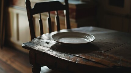 Obraz premium Rustic Empty Plate on Vintage Wooden Table