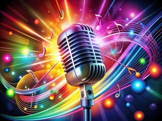 Vibrant Karaoke Night Poster Design with Microphone, Musical Notes, and Colorful Background Elements