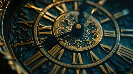 Obraz premium Close-Up of an Antique Clock Face with Roman Numerals