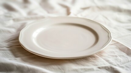 Elegant White Plate on Soft Fabric Background
