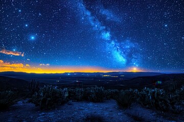 Starry Sky Over Desert Landscape at Night
