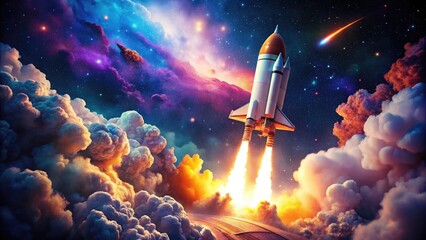 Vibrant Rocket Wallpaper for Space Enthusiasts, Perfect for Backgrounds and Digital Art Projects