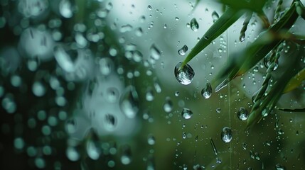 Raindrops on Leaves in Soft Focus Environment