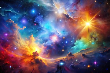 Fototapeta premium Vibrant Space Themed Colors Blending in a Cosmic Abstract Design with Stars and Nebula Effects