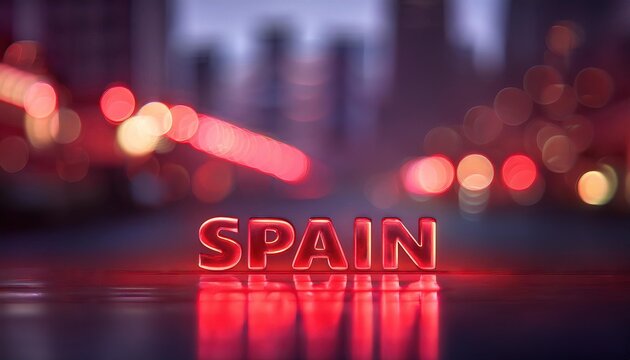 Fototapeta Spain Neon Sign Against City Background