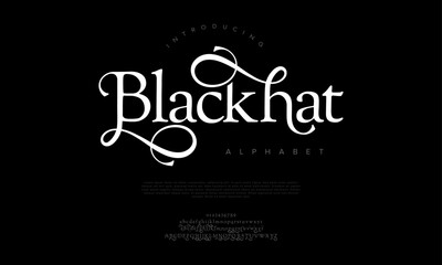 Fototapeta premium Blackhat typography beauty fashion elegant minimalist serif italic fonts decorative wedding vintage retro logos. Minimal luxury font alphabet logo. Vector illustration