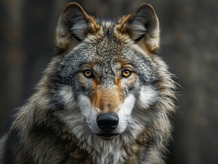 Fototapeta premium Wolf Portrait: A Close-Up Look into the Eyes of a Wild Predator