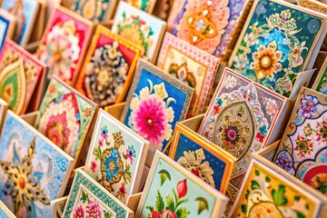Fototapeta premium Vintage Card Display with Ornate Designs and Soft Colors, Perfect for Nostalgic Invitations and Decor