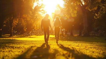 Romantic Walk in Golden Sunset Glow