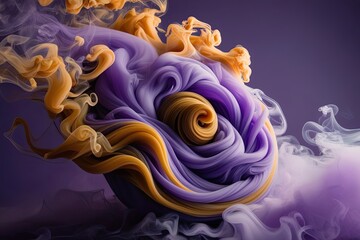 Magical Lavender Golden Swirling Smoke Embrace with Haze Flow and Vibrant Liquid Essence