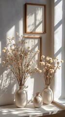 Minimalist Mockup Frame on a Modern and Sleek Table with Soft Natural Lighting