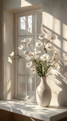 Minimal Mockup Frame with Geometric Design on Matte White Table