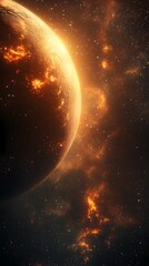 Distant Rusty Planet Spinning in Cosmic Blurred Galaxy