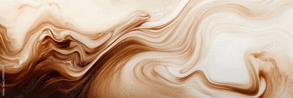 Leinwandbilder swirling coffee blending with milk creates a dynamic abstract pattern in vibrant shades of brown and