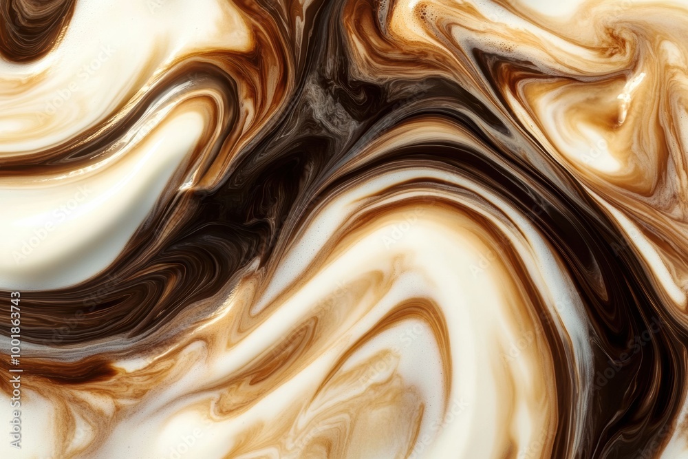 Fototapete Swirling coffee and milk blend in an abstract dance of rich colors and textures creating a captivating visual experience. Generative AI