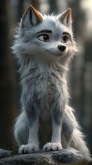 Obraz premium Soft Furred Anthropomorphic Wolf in Plush 3D Style with Curious Expression Against Neutral Background