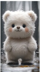 Fototapeta premium Chubby Anthropomorphic Bear Plush Toy in Shy 3D Cartoon Style with Fluffy Round Fur Patches