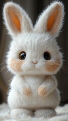 Chubby Anthropomorphic Bunny with Soft Plush Fur and Curious Expression in Minimalist 3D Style