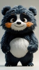 Fototapeta premium Cheerful Anthropomorphic Panda Plush Toy with Soft Fur Against Clean Background