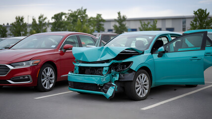 Two Damaged Vehicles Parked After a Collision on the Street
