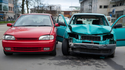 Wrecked Cars on Urban Street Following Collision Incident