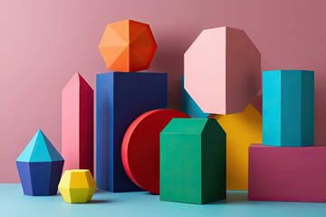 Obraz premium Playful 3D Geometric Shapes in Vibrant Colours