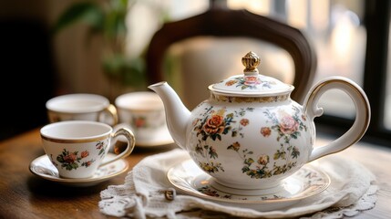 Fototapeta premium Elegant 19th Century Porcelain Tea Set Display