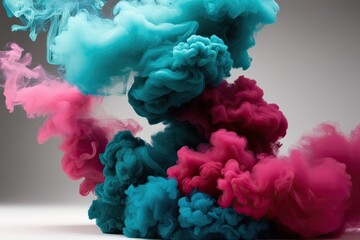 Obraz premium Dynamic Teal and Magenta Smoke Swirls with Colorful Puffs and Smooth Motion